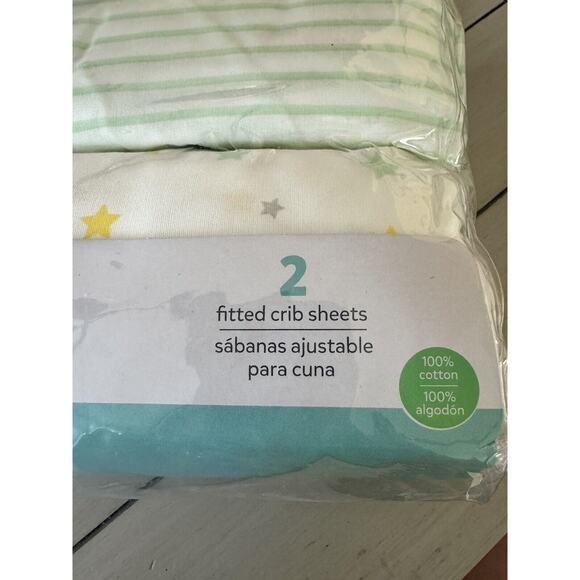 Carter's Child Of Mine 2-Pack Fitted Crib Sheets Green Stripes/Stars BABY SHOWER - Picture 2 of 4